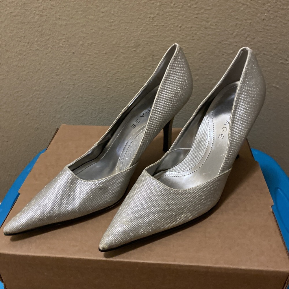 Rampage Maria High Heels‎ Pointed Silver Shiny Glitter Women's Size 9.5 Womens